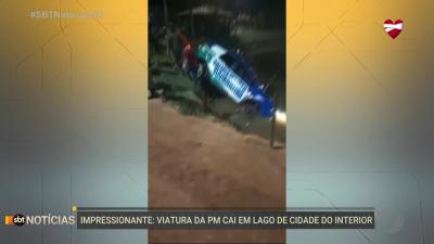 itemViatura da PM cai em lago na cidade de Moiporá