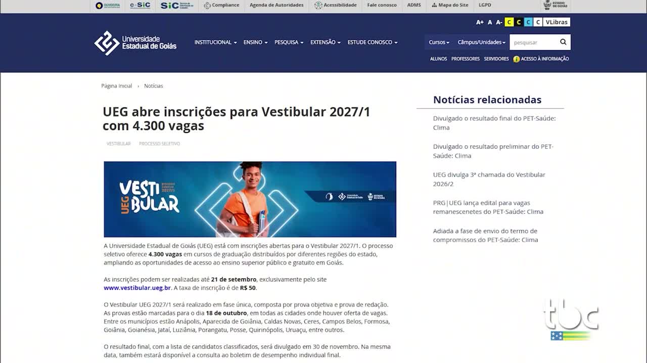 Inscri&ccedil;&otilde;es para Vestibular da UEG encerra Hoje