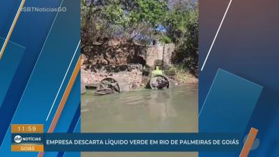 itemEmpresa descarta líquido verde no Rio dos Bois em Palmeiras de Goiás