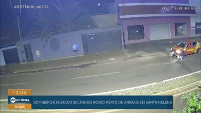 itemBombeiro é filmado soltando rojão perto de cães em Santa Helena de Goiás